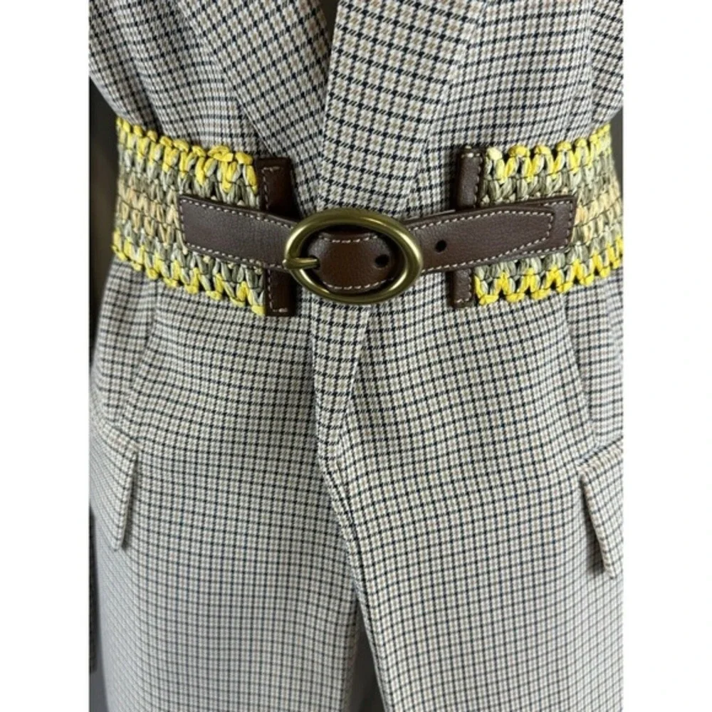 Loft Woven‎ Stretch Belt Yellow Tan Brown Braided Cinch L Bohemian Chic 70-02-01